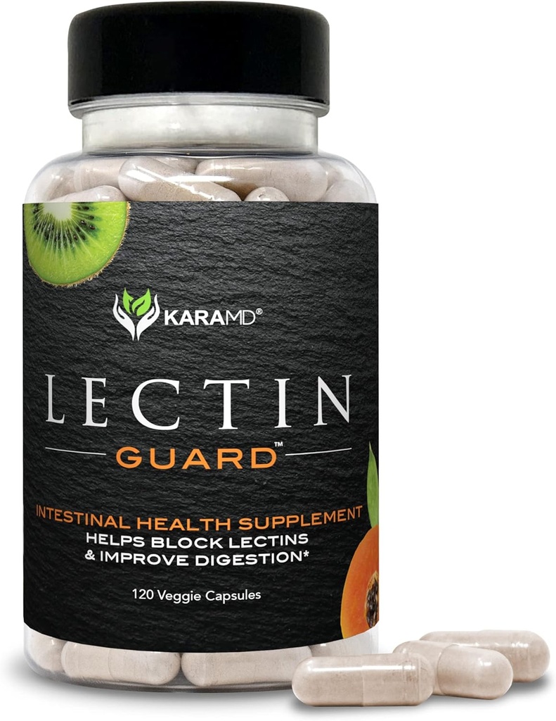 KaraMD Lektīna sargs - Colon Cleansing Lectin Blocker -- Slippery Elm, Bladderwrack, Nātrija algināts, Okra, Kiwi & Papaya -- Gut Health for Women and Men, Non-GMO & Gluten Free 30 kapsulas