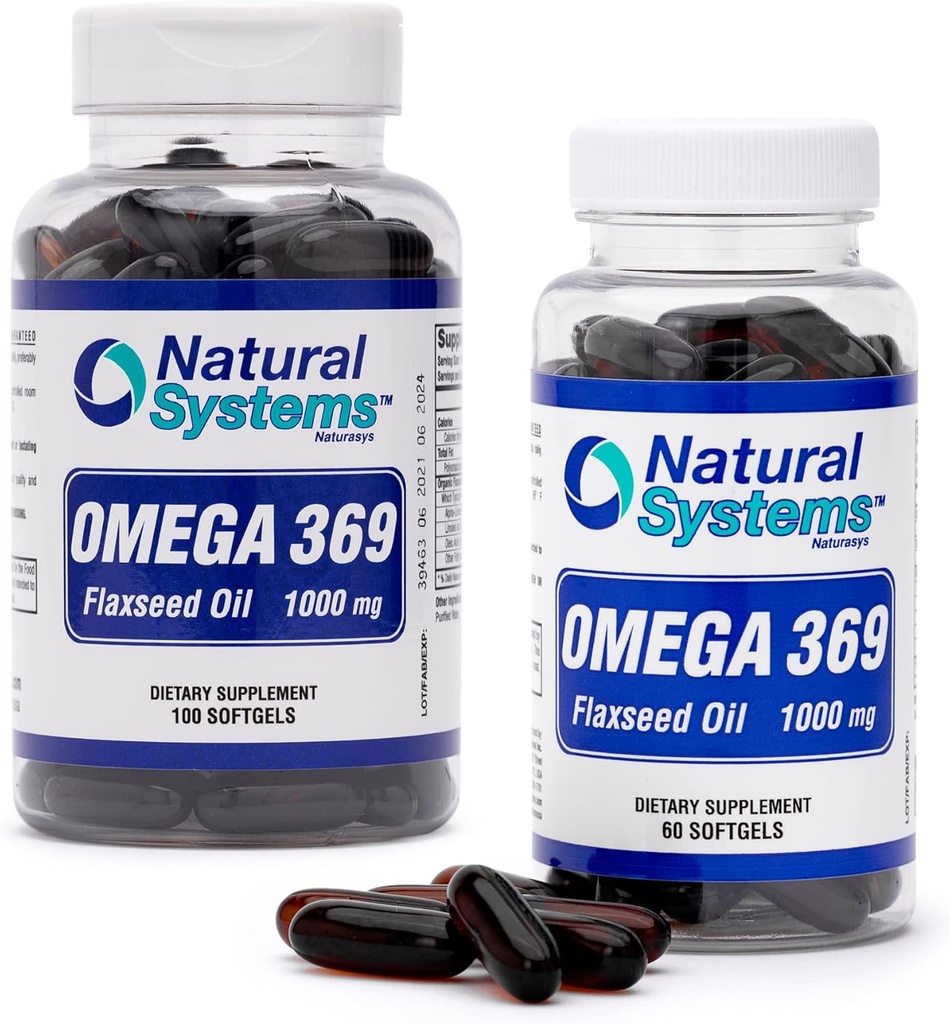 Omega 369 1000 mg 100 and 60 Softgels Bundle- Triple Omega 3-6-9 Flax Seed Oil supplements - Flax Seed Oil Omega 3 6 9 Capsules with Essential Fatty Acids - Support Heart and Circulatory Health*