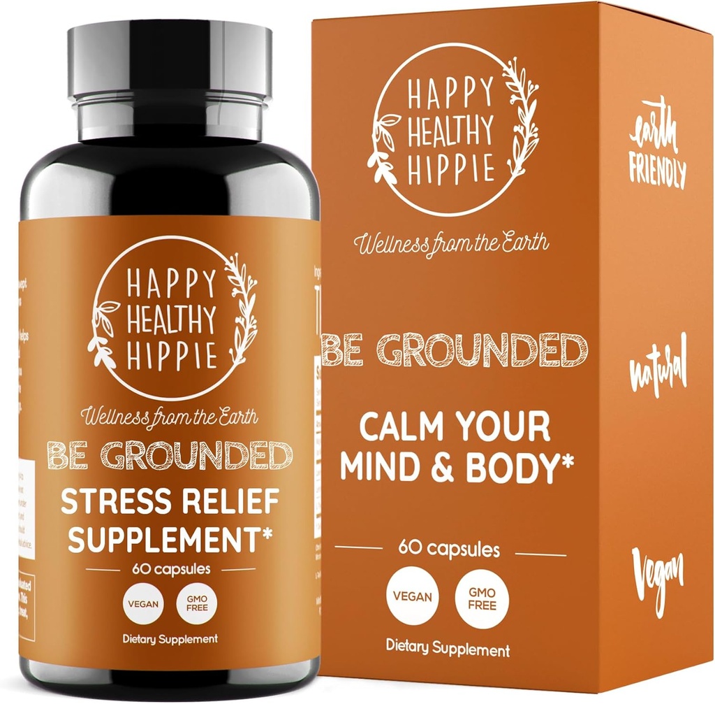 Happy Healthy Hippie Be grounded Stress Relief lisäravinteet Laventeli pillereitä Edistää rauhallisuutta ja rentoutumista 