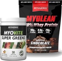 Myogenix Myovite Supergreens Powder & Myolean Chocolate Whey Protein Bundle – Digestione, Immunity & 40g High-Protein Whey – Support Gut Health, Muscle Growth & Recovery