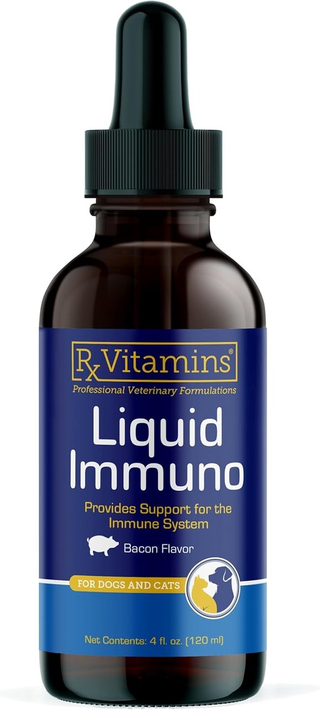 Rx Vitamíny Liquid Immuno Dog & Cat Immuno Support - Reishi Houbový dodatek pro psy a kočky Plus L-Lysin - Ideální doplňky očí, Imunity Booster doplňky pro domácí zvířata - 4 oz