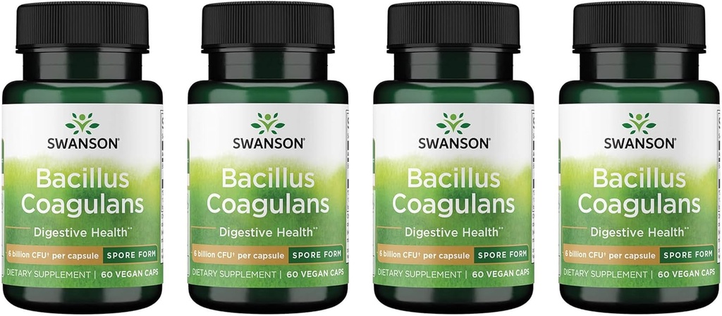 Swanson Bacillus Coagulans - Natural Probiotic Supplement Supporting Digestive Health w/6 Billion CFU - May Support GI & Total Gut Health - (60 капсул Veggie) 4 Pack