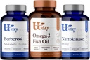 Utzy Naturals Berbercol | 500mg Citrus Bergamot (as Bergamonte) & Berberine, Nattokinase | 100mg + Omega 3 Fish Oil