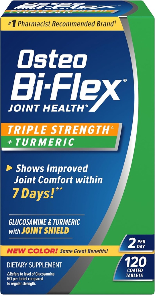 Osteo Bi- Flex Glucosamin Triple Strongth Suplement Plus Turmeric Supplemen Curcumin for Joint and Range of Motion, 60 Day Suppply, 120 Table Coated, Suplemen Kesehatan Gabungan