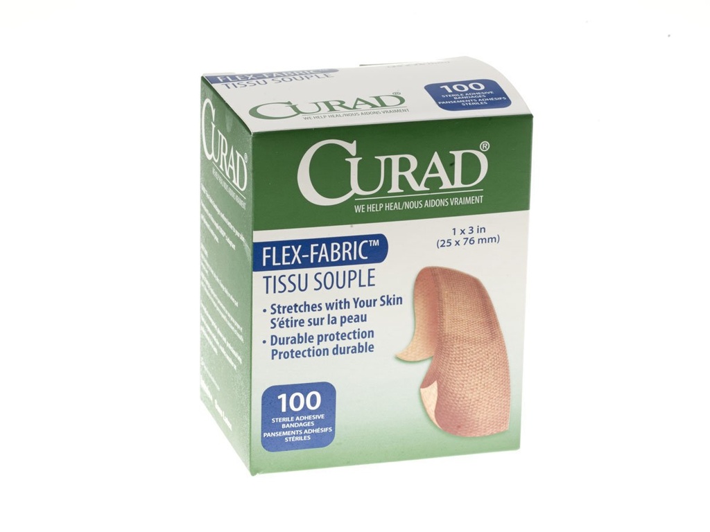 CURAD Flex-Fabric Συγκολλητική ταινία, 1" Πλάτος, 3" μήκος, συσκευασία των 100