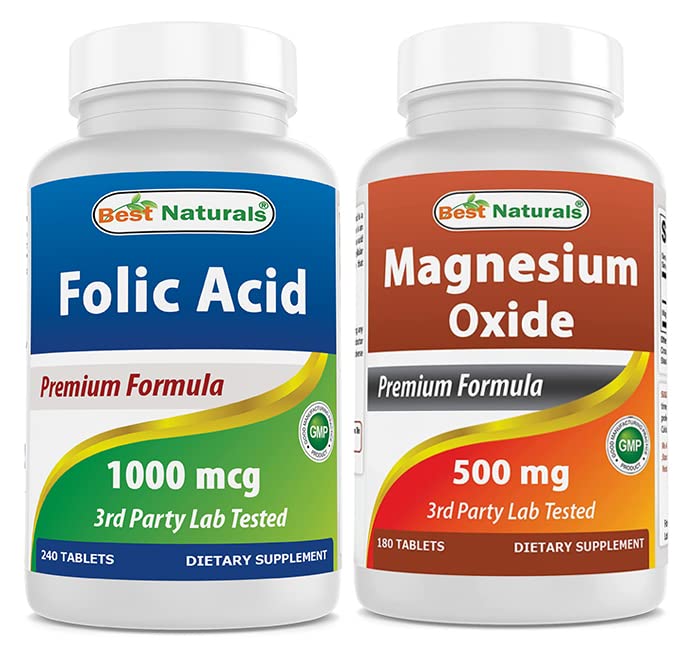 Best Naturals Folic Acid 1000 mcg & Magnesium Oxide 500 mg