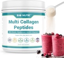 BIO NUTRI Collagen Peptide Powder Multi-Typ (I, II, III, V, X) mit Biotin & Hyaluronsäure für Haar, Haut, Nägel & Gelenke, Unflavored, 16oz