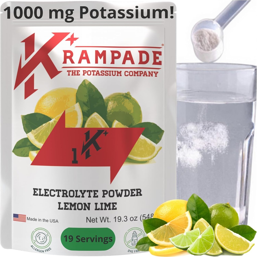 Krampade Original 1K: 1000 mg kalium cramp Relief Electrolyte Powder 124; Lepší hydratace, Určeno pro seniory