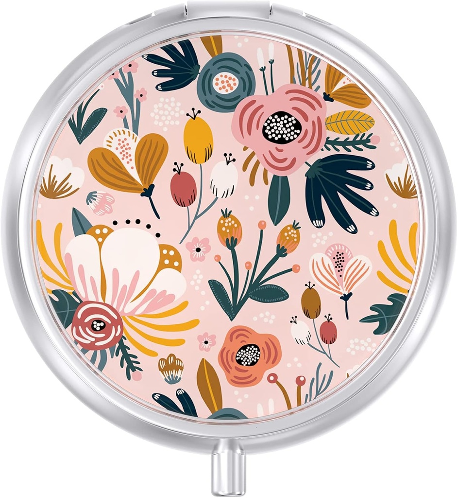 Pill Case, Pill Box mignon de voyage pour la purse, preuve d'humidité petit détenteur de médicament, Portable Pocket Medicine Organisateur Distributeur pour tenir les vitamines, huile de foie de morue, suppléments, fleur rose