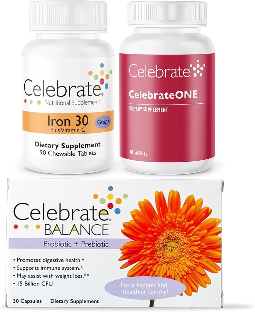 Celebrate Vitamine Bariatric Bundle – CelebrateONE Multivitamin, Eisen mit Vitamin C Chewables, und Balance Probiotic + Prebiotic – Essential Nutrition & Digestive Unterstützung für WLS Recovery