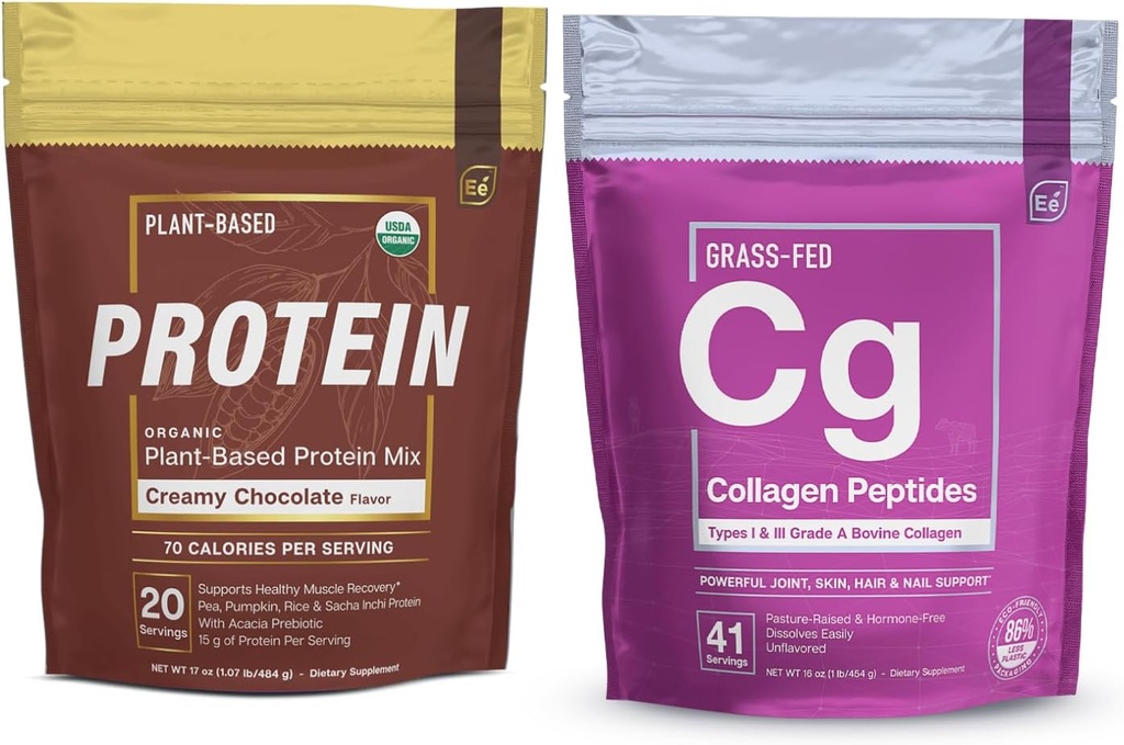 יסודות חיוניים hydrolyzed Collagen Peptides אבקת חלבון צמחי אורגני - שוקולד קרמים | משותף, עור, שיער, וציפור תמיכה + Low-carb Plant-based