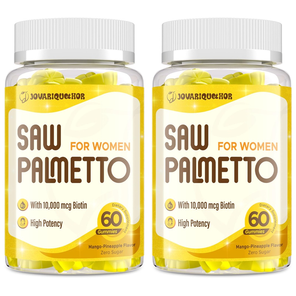 Jovariquethor Saw Palmetto for Women - DHT Blocker Hair Growth Supplement - 500mg Potent Saw Palmetto Gummies for Hair, Skin, Nails, Urinary Wellness - Mango-Pineapple Flavor - 120 Gummies