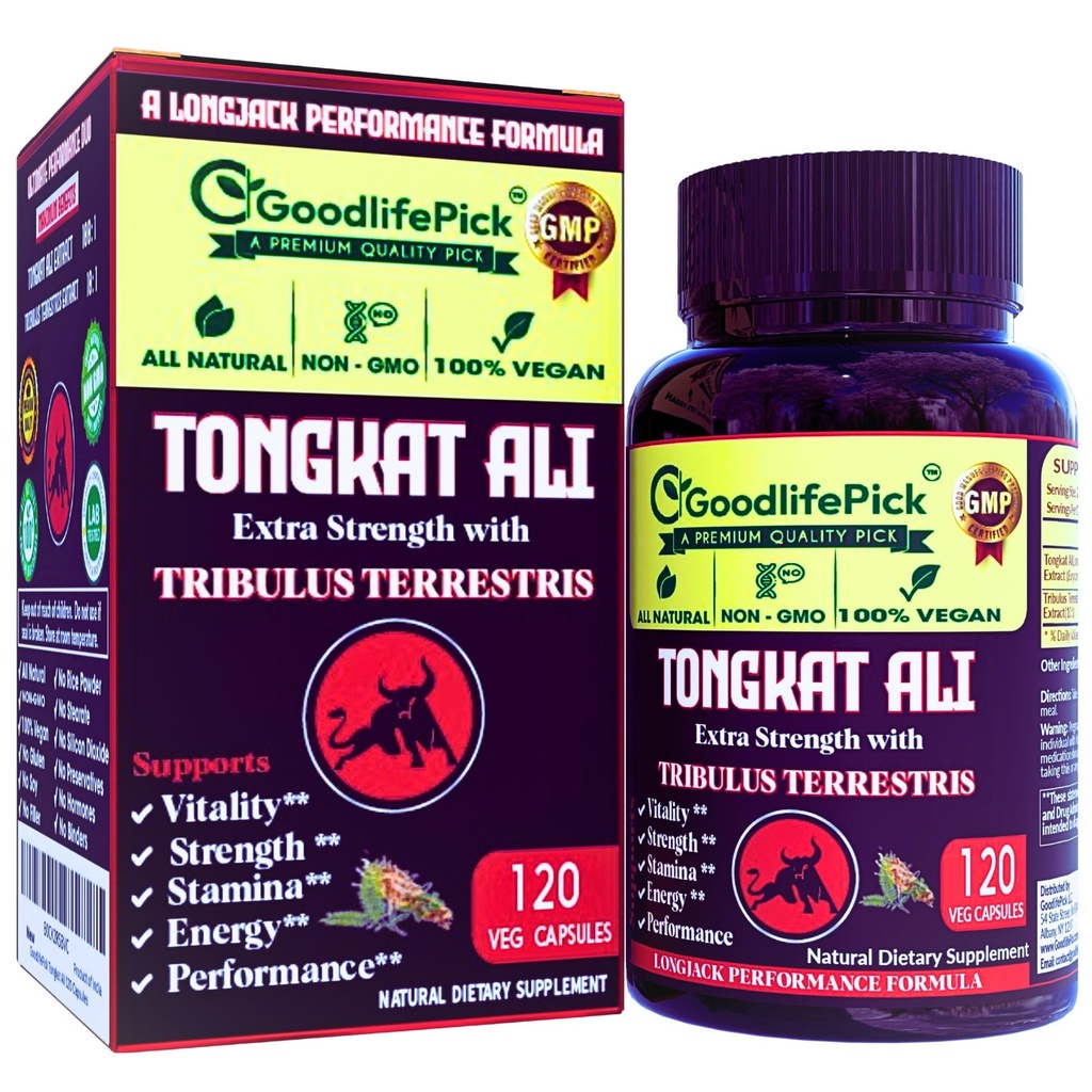 Extra Strength Tongkat Ali with Tribulus Terrestris. Powerful (100:1) Longjack/Tongkat Ali Extract. 120 Veg Capsules Tongkat Ali for Men.All Natural, Non-GMO,Vegan, No Stearate, No Rice Powder