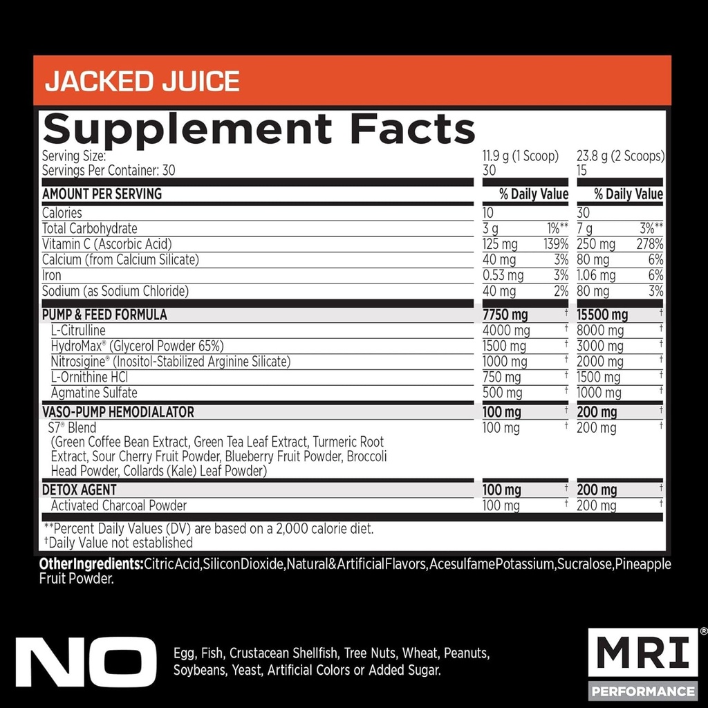 RMN NO2 negru oxid de azot Supliment pentru pompa, crestere musculara, vascularitate si energie - Stim-Free Stim pre-workout cu citrullina (30 Servings) (Jacked Juice)