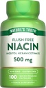 Nature's Truth Flush Free Niacin | 500mg | 100 Kapsüller | Qeyri-GMO & Gluten Pulsuz