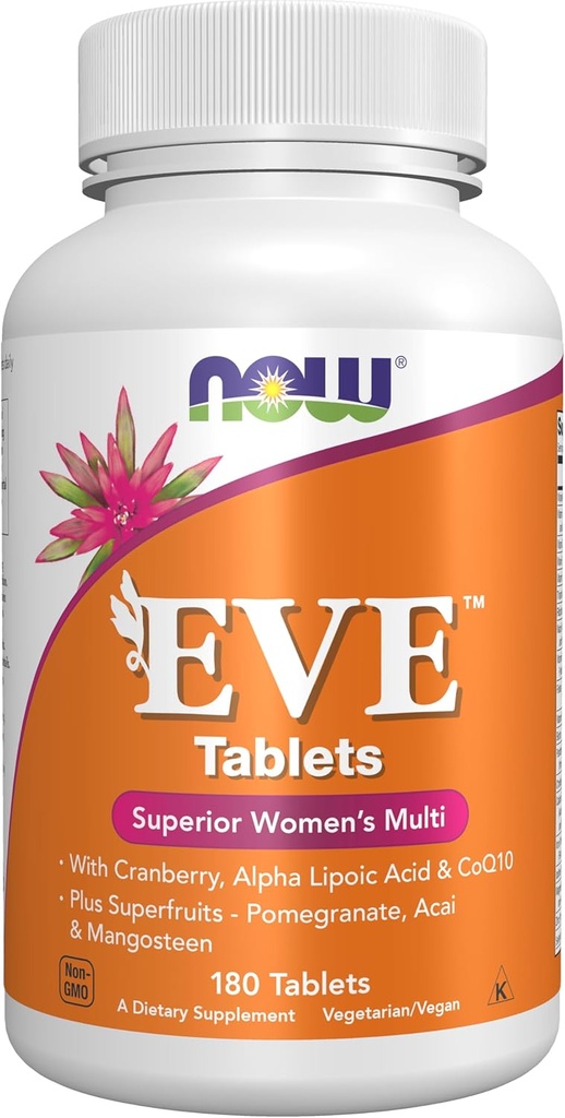 Orain janari-gehigarriak, EveTM Emakumeen Multivitaminak Cranberry, Alfa Lipoic Acid eta CoQ10-ekin, gehi Superfruituak - Pomegranate, Acai & Mangosteen, 180 Tablet