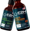 E2H: Liquid Chlorophyll and Liquid Turmeric Curcumin | Vegan, Non-GMO - 2 Fl Oz Each (4 Fl Oz Total) - Bundle
