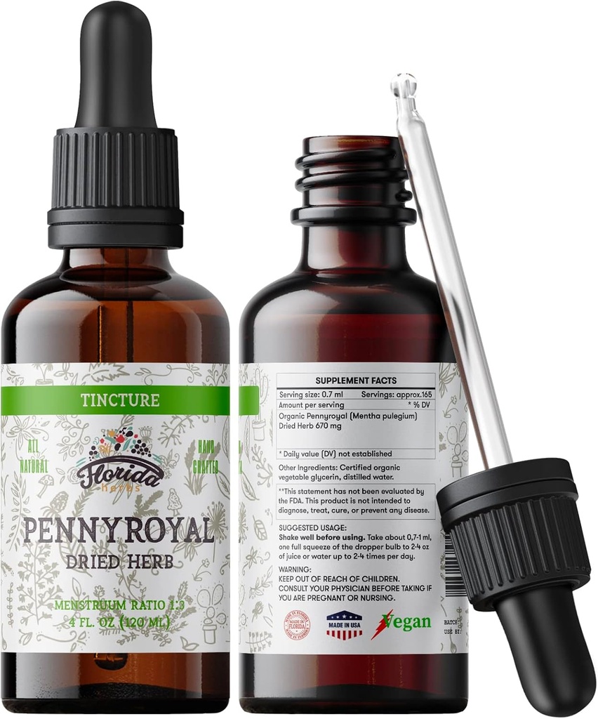 Tintescatura de Pennyroyal de Pennyroyal de Pennyroyal (Mentha prulegium) Dred Herb, No-GMO en Organic Vegetal Glicerin 2 oz, 670 mg