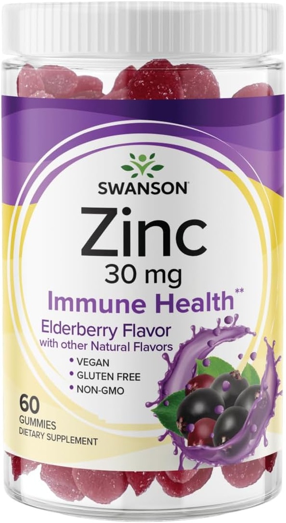Swanson Zinc Gummies - All Natural Vitamin Supplement Promoting Antioxidant Activity " Bodily Defense - Helps to Support Your Immune System " A Healthy Body - (Elderberry, 60 Gummies)