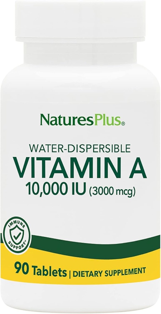 NaturesPlus Vitamin A (Palmitat) - 10.000 iu - Skin sehat, Mata, Vision & Imune System - Soluble Air untuk Absorpsi Maksimum - 90 Vegetarian Tablet (90 Pelayan)