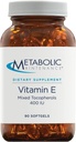Metabolsk vedlikehold vitamin E-kompleks (Mixed Tokopherols) 400 IE med D-Alpha D-Beta D-Gamma + D-Delpha Supplement - Cardiovaskulær + Antioksidant Support (90 kapsler)