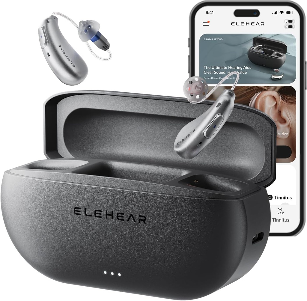 ELEHEAR-Beyond OTC Hearing Aids, AI Powered Speech Enhancement och Tinnitus Masking, Superior Sound Quality, Connectivity med iOS eller Android-enheter via Bluetooth 5.3, för seniorer och vuxna