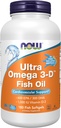 NOW Συμπληρώματα τροφίμων, Ultra Omega 3-DTM, Omega-3 ιχθυέλαιο + βιταμίνη D-3, Καρδιαγγειακή υποστήριξη*, 180 Softgels