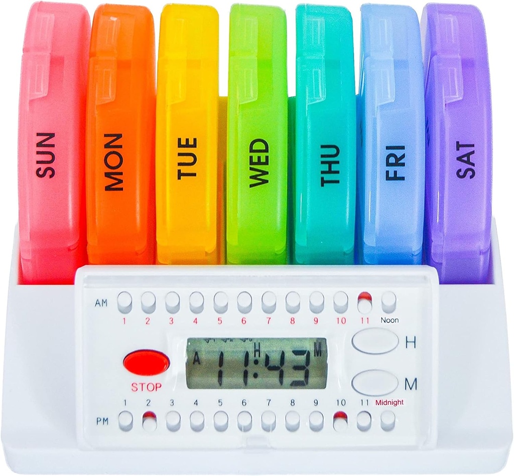 e- Pill 4 razy na dobę x 7 Cotygodniowy Pill Organizator, Witamina i Medicine Pill Box Reminder - z Timer