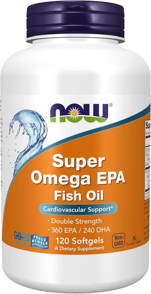 Suplementos nutricionais de Now Foods, Super Omega EPA, 360 EPA / 240 DHA, Molecularly Distilled, Cardiovascular Support*, 120 Softgels