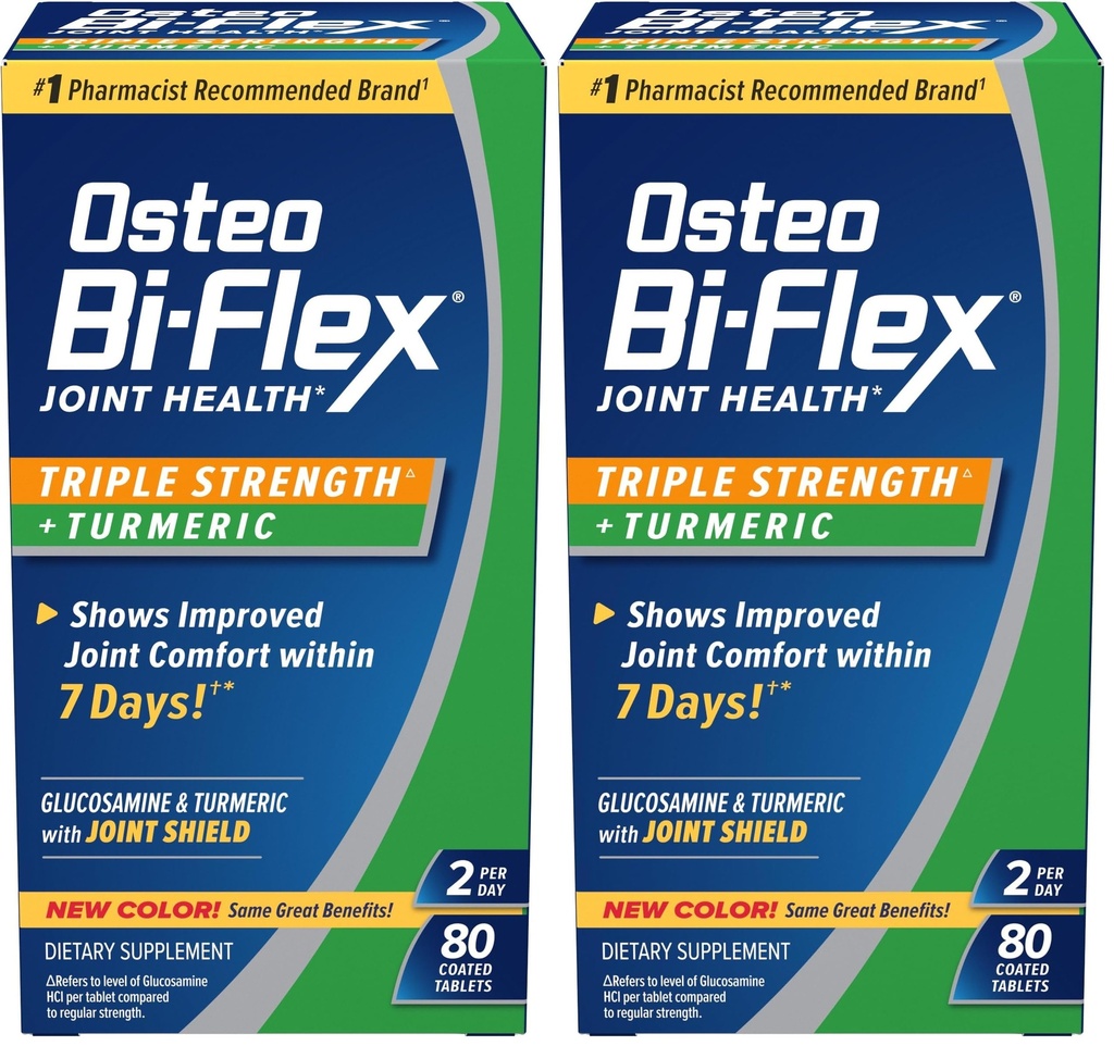 Osteo Bi-Flex Triple Strength Glucosamine with Turmeric, Joint Health Supplement, Coated Tablets, Original Version, 80 Count (Pack of 2)