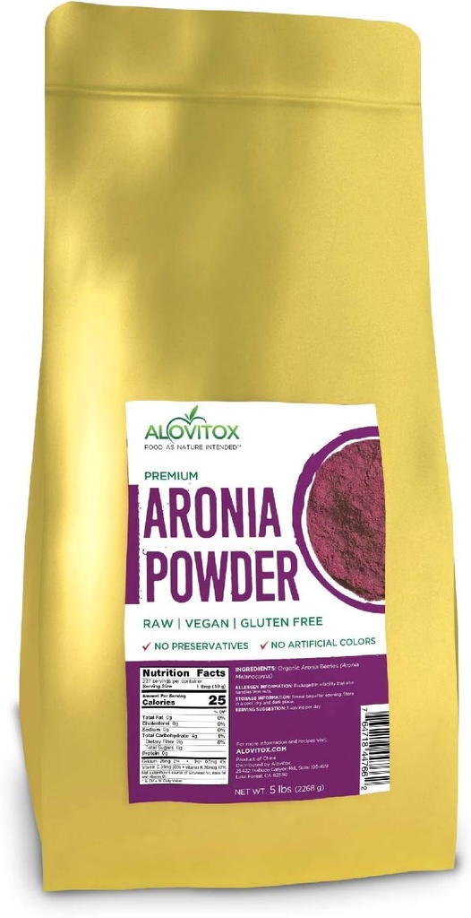 Aronia Juice Powder | Antioxidant Dense Superfood Naturally Containing Dietary Fiber, Vitamins A, K, C, and E, Calcium and Iron | RAW, Non-GMO, Gluten Free, Water Soluble RAW Aronia Juice Powder