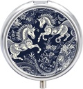مركبة من طراز Pll Box Chinese Horse Pattern Printed 3 Compartment Small Pill Case Portable Travel Pill Container to Hold supplements Vitamins Fish Oil Medication