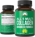 Peak Performance All 5 Multi-Collagen Capsules 90 Grass Fed Peptides Protein Pills. 5 Collagen motak I, II, III, V, X. Grass Fed Beef, Fish, Chicken, Bone Broth Supplement