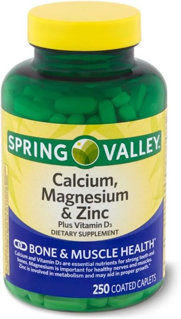 Spring Valley - Kalsium magnesium og sink, Plus vitamin D3, 250 belagte kapeller