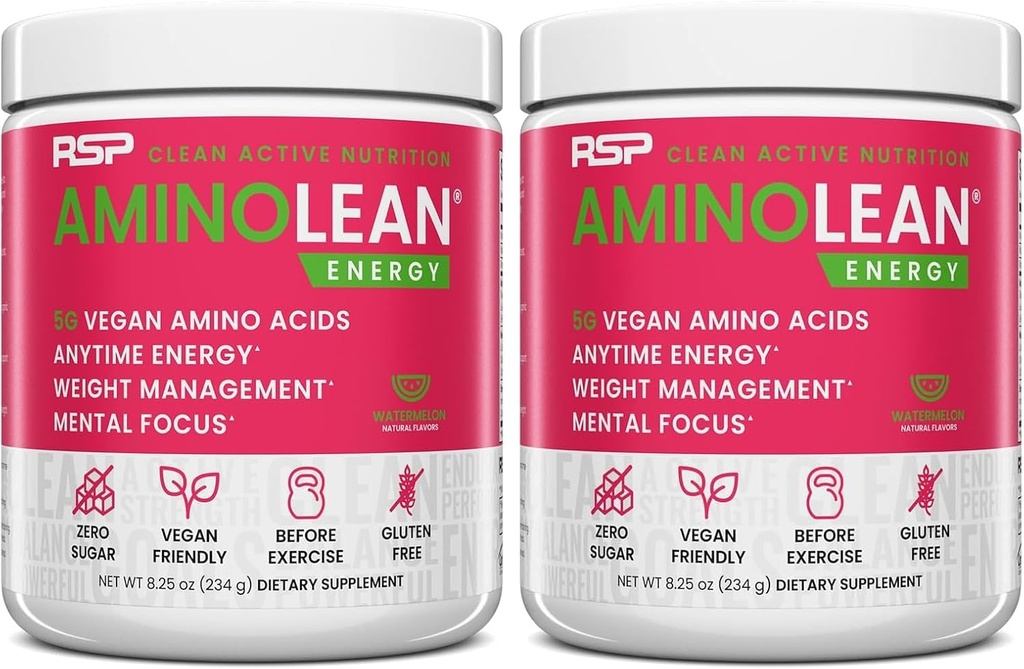 RSP NUTRITION AminoLean Pre Workout Powder, Amino Energy & Weight Management con BCAA Aminoácidos e cafeína natural, Impulso Preworkout para homes e mulleres, 30 Serv (Paco de 2)