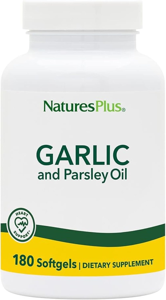 Natures Plus Garlic & Parsley - 自然促进健康胆固醇和血压水平 - 180 Softgels (180 services)