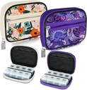 Serfeymi Weekly Travel Pill Organizer Pill Case for Purse with Removable 7 Day Pill Box, Fashible Travel Medicine Organizer Pill Container for Medicine, Vitamin, Supplement - Bloom 01 + Purple 01