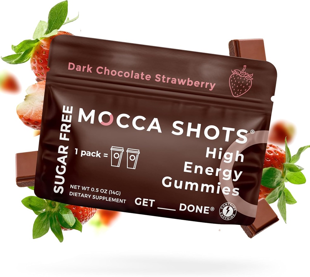 SGC Höchste Konzentration 100mg Koffein pro Gummy, 2 Gummi pro Packung, 6-Pack Mocca Schüsse Zuckerfreie Erdbeerpflanzen-basierte nootropic Instant Energy mit Ginkgo biloba, Theobromine.