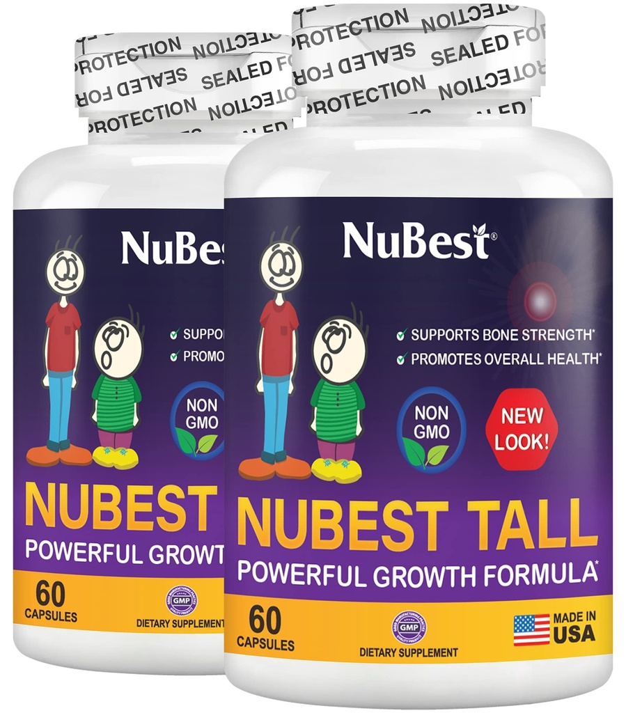 NuBest Tall | Support Bone Strength, Bone Health, Enhanced Immune and Whole Body Wellness with Calcium, Collagen, and Herbs for Ages 5+ & Teens | Pack 2 | 2 Months Supply