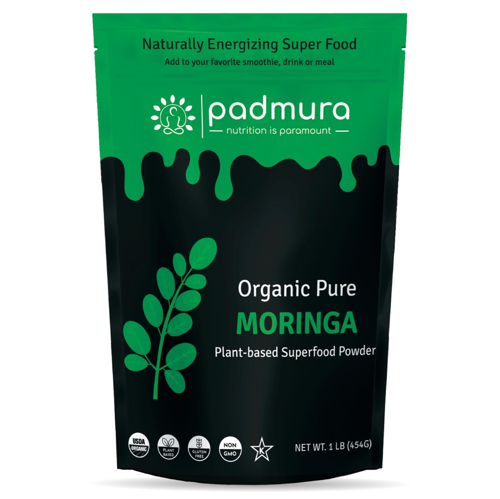 Organic Moringa Powder 16 OZ - 1 LB | Moringa Oleifera Leaf Powder Natural Superfood | USDA Organic Certified | Kosher | Non GMO | Gluten Free | Vegan