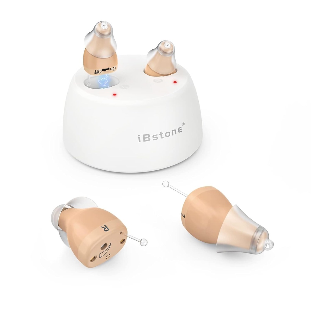 iBstone K19 Hearing Aids, Rechargeable Hearing Aids to Assist Hearing for Seniors Adults, Mini Completely-in-Canal Digital Hearing Devices with Noise Cancellation, OTC, Pair