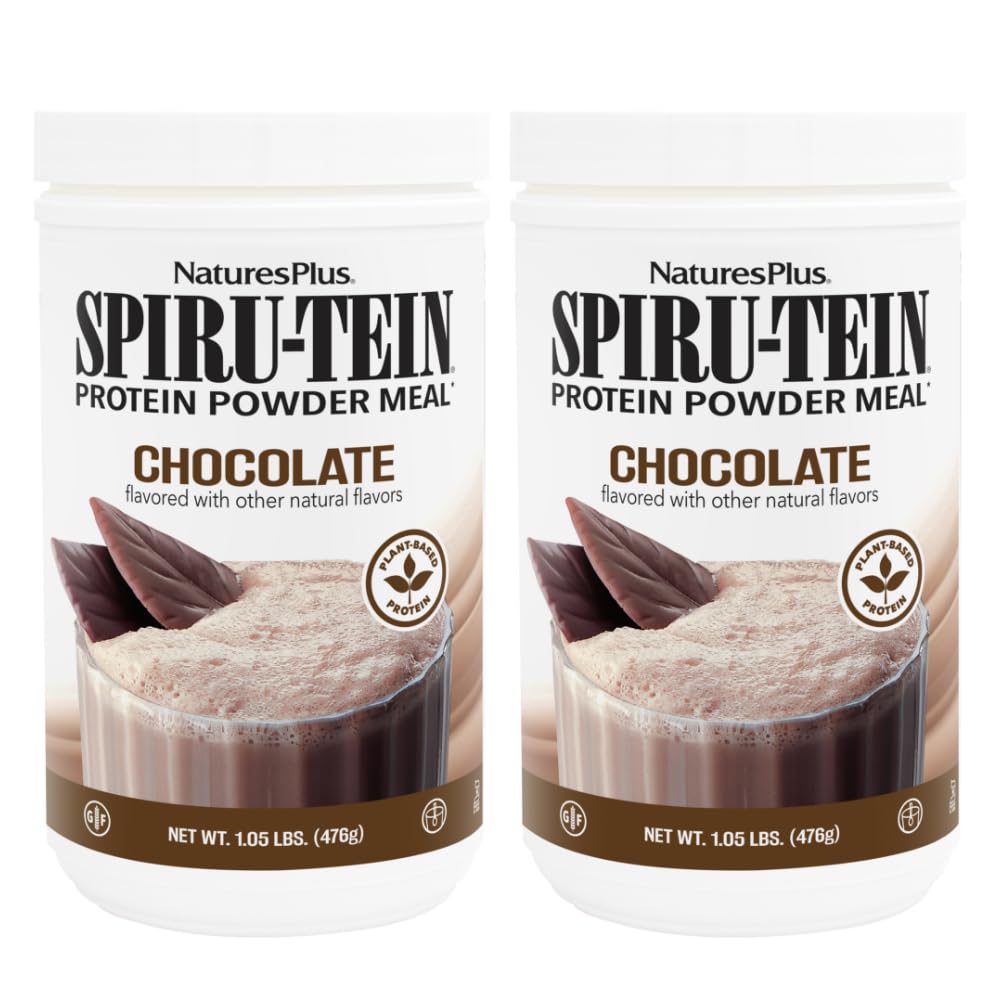 NaturesPlus SPIRU-TEIN, Chocolate - 1.05 lbs, Pack of 2 - Plant-Based Protein Shake - Non-GMO, Vegetarian, Gluten Free - 34 Total Servings