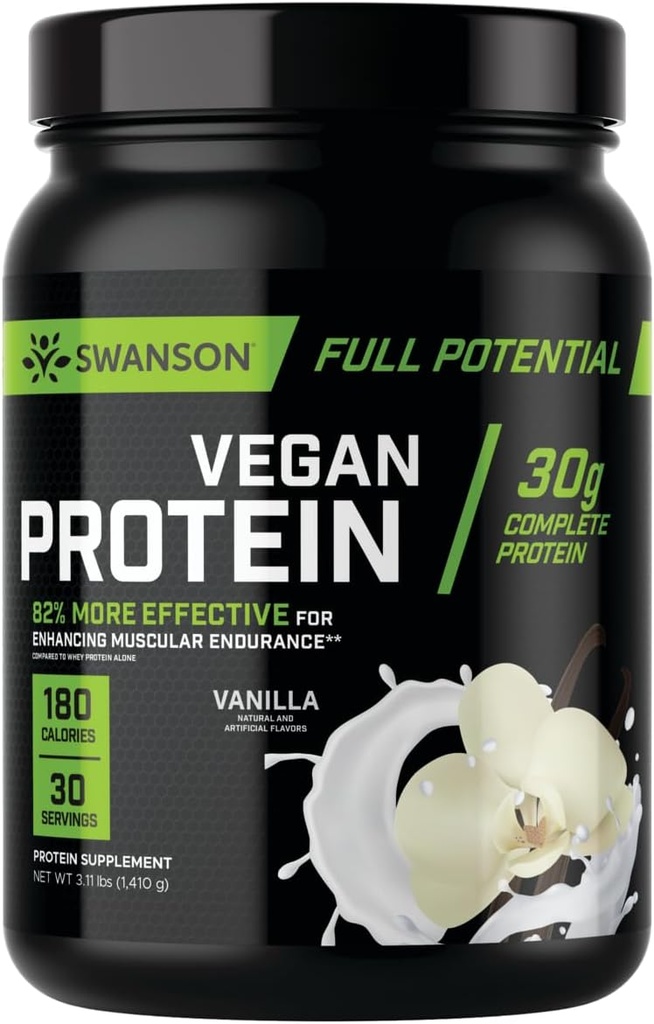 Swanson Full Potential Vegan Protein - Vanille smaak, Whole Vegan Proteine Powder for Muscle Building and Recovery - 30 g