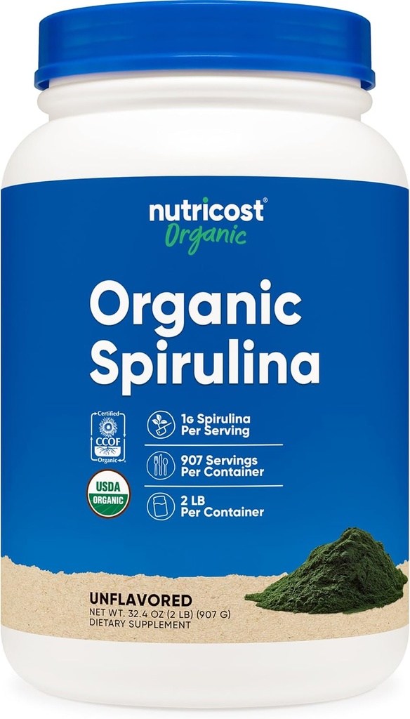 Nutricost Organic Spirulina Mill 2 LB - Pure, Sertifikuota Organic Spirulina