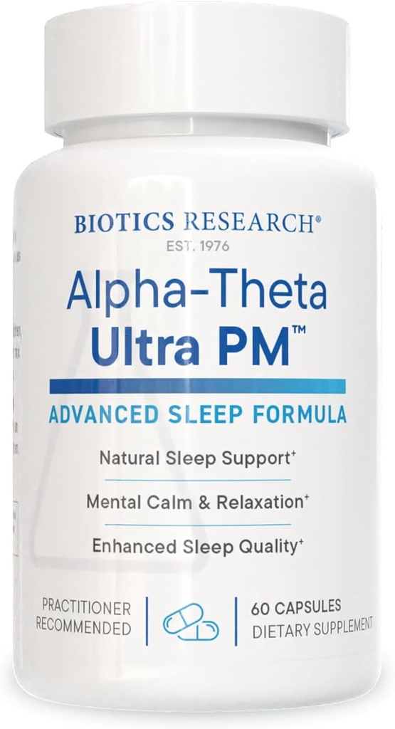 Biotics Research Alpha Theta Ultra PM L Theanine, Passionflower, Lemon Balm, Supports GABA, Serotonin, Regulates Circadian Rhythms, 60 Capsules