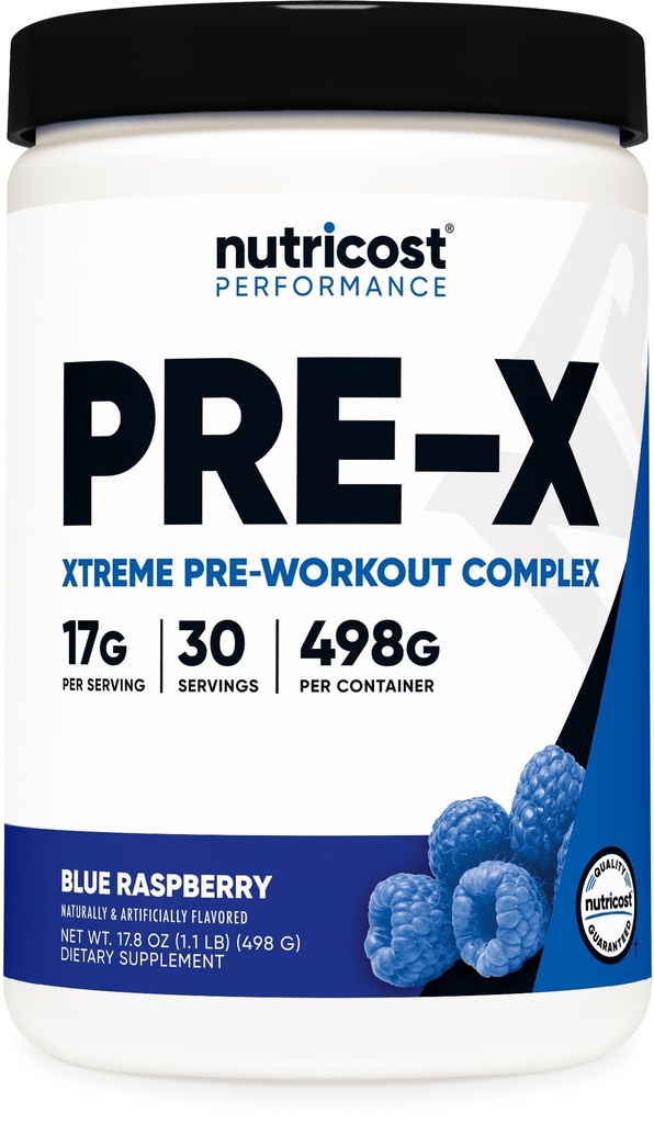 Nutricost Pre-X Xtreme Pre-Workout Powder Complex, Blue Raspberry, 30 Servings, Vegetarian, Non-GMO and Gluten Free