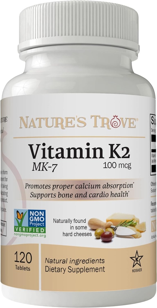 Natureza Trove Vitamina K2 MK7 Suplemento, 100mcg, 120 contagem, Vegan