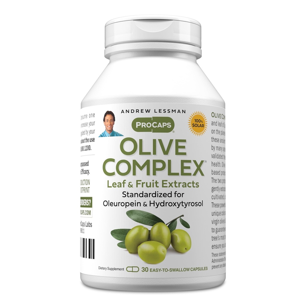 ANDREW LESSMAN Olive Complex - 30 Capsules - Leaf and Fruit Extracts. Standardized for Oleuropein and Hydroxytyrosol to Support Cardiovascular and Immune Health. Small Easy to Swallow Capsules