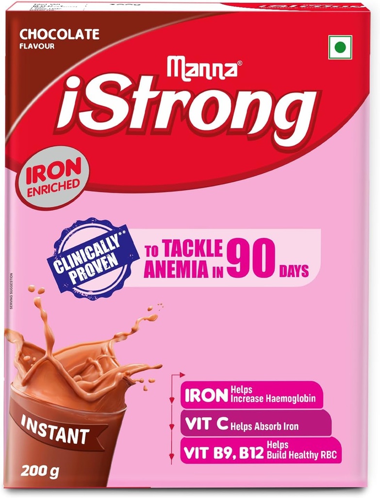 Manna i Strong 400 g Vas megerősített Womens Health Drink Mix (csokoládé) Vaspótló Vaszár Formula VIT C, B9, B12