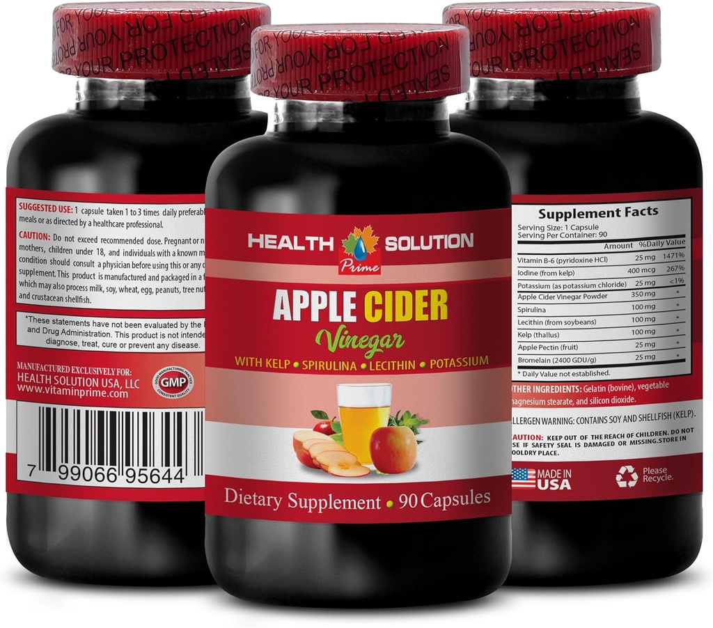 Apple Cider Vinegar Hair Products - Apple Cider Vinegar Advanced Complex with kelp, spirulina, Lecithin-Lecithin kelp B6, Klamath Blue Algae, Oracle Support Supplement - 1 בקבוק 90 Caps Caps
